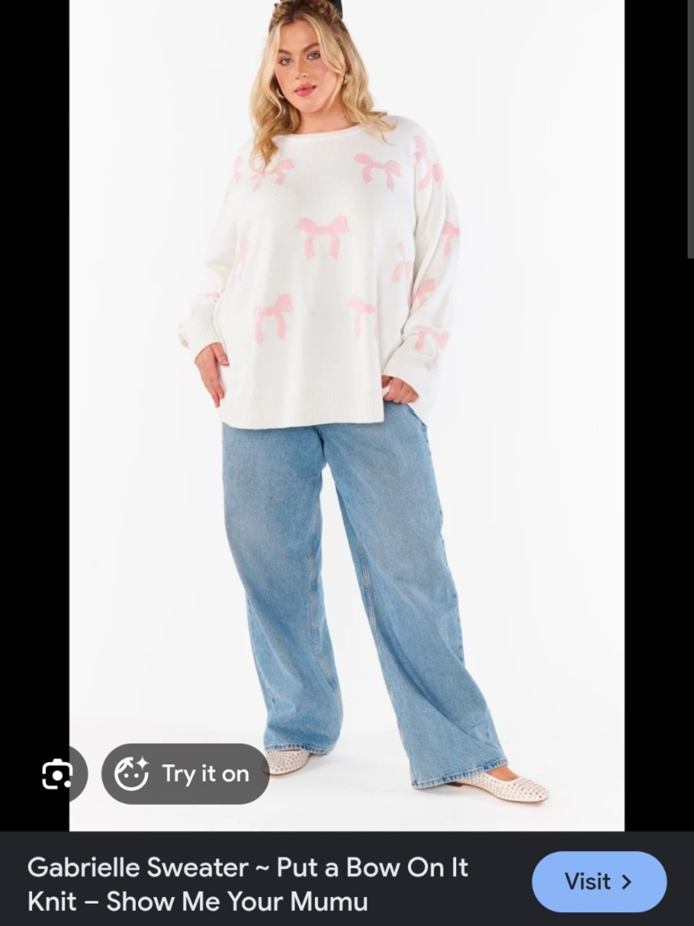 Show Me Your Mumu Gabrielle Bow Print Sweater - White & Light Pink